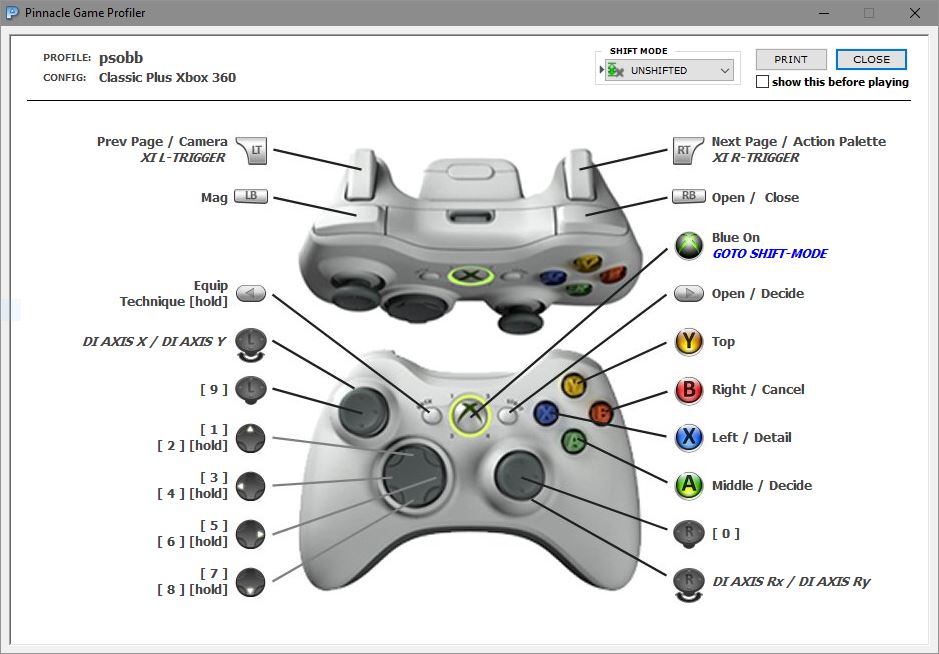 Default Layout : Profiles available here : https://www.pioneer2.net/community/resources/pso-bb-controller-profiles-for-pinnacle-game-profiler.3/