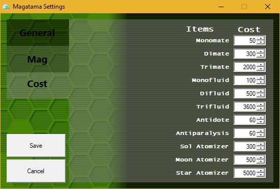 Magatama Beta 8 : Settings - Cost